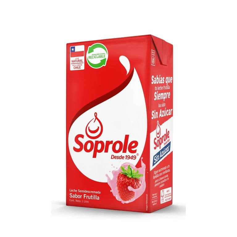 Leche Semidescremada Sabor Frutilla Soprole 1 L
