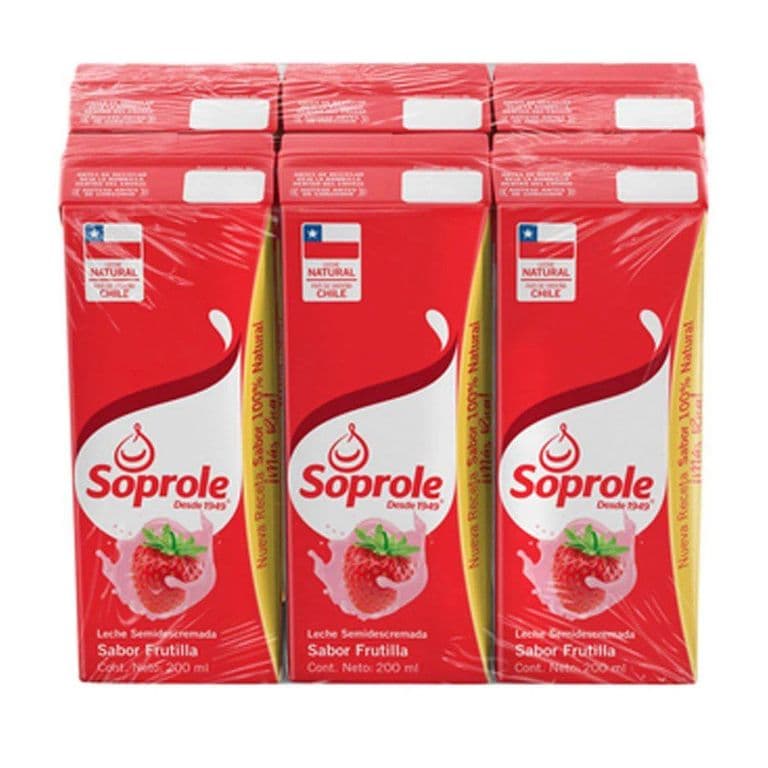 Pack Leche Semi Descremada Soprole Sabor Frutilla 6 x 200 ml