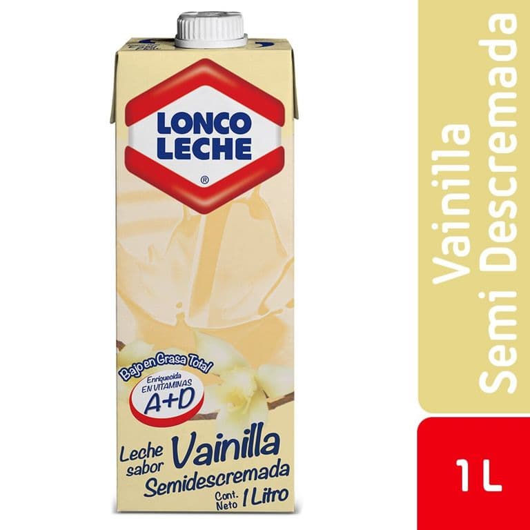 Pack Leche Semidescremada Loncoleche Sabor Vainilla 12 x 1 L