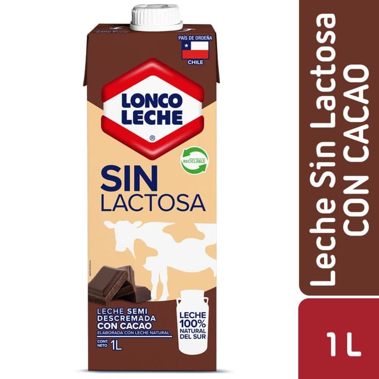 Pack 12 un. Leche Loncoleche Sin Lactosa Chocolate 1 L
