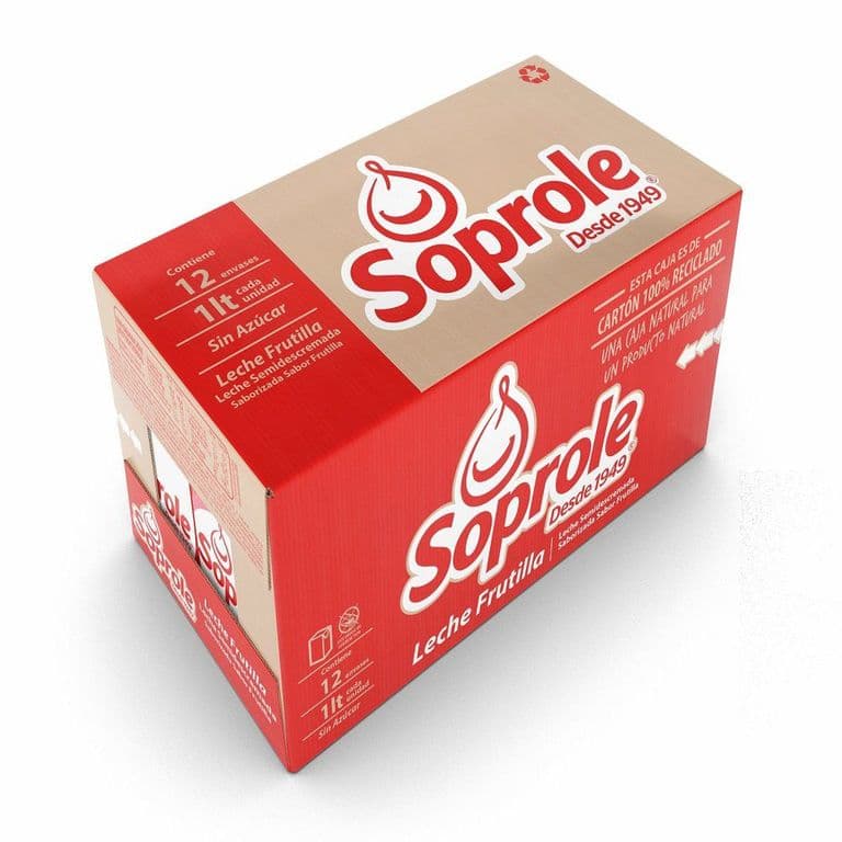 Pack 12 un. Leche Soprole Semidescremada Frutilla 1 L