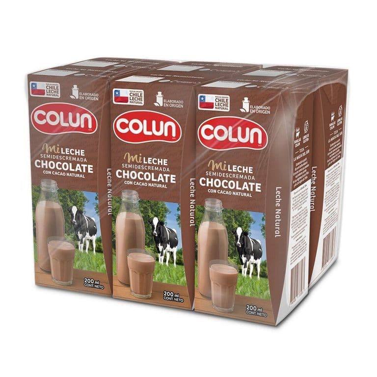 Pack Leche Semi Descremada Colun Sabor Chocolate 6 x 200 ml