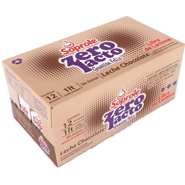 Pack 12 un. Leche Soprole Sin Lactosa Chocolate 1 L