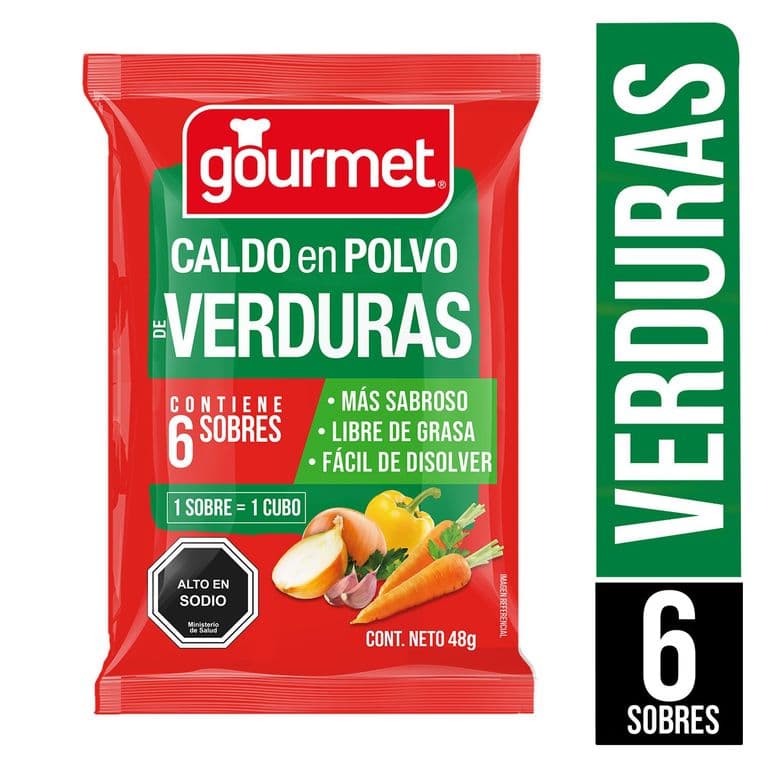Caldo Gourmet Polvo Sabor Verduras 48 g 6 un.