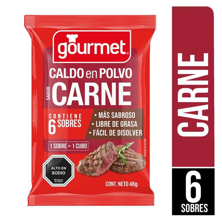Caldo Gourmet Polvo Sabor Carne 48 g 6 un.