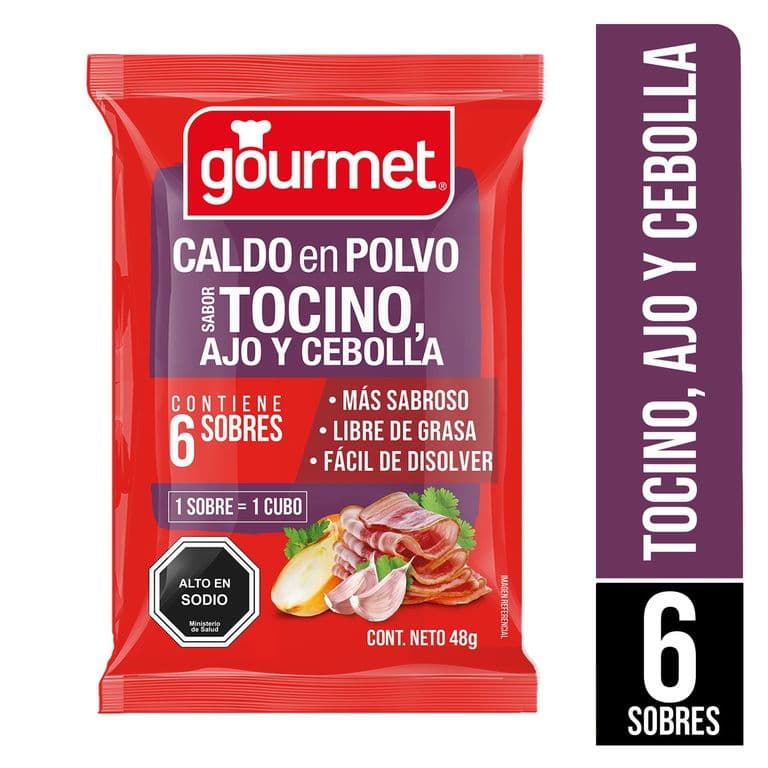 Caldo Tocino Ajo y Cebolla Gourmet Polvo 48 g 6 un.