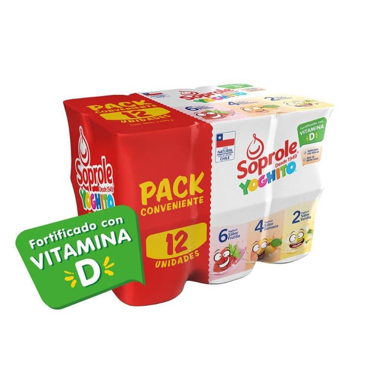 Pack 12 un. Yogurt Batido Soprole Sabores 120 g