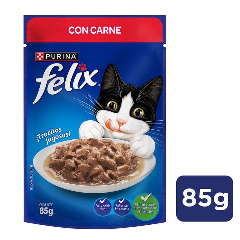 Alimento Húmedo Gatito Felix Sabor Carne Sobre 85 g