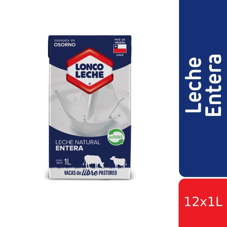 Pack 12 un. Leche Loncoleche Entera 1 L