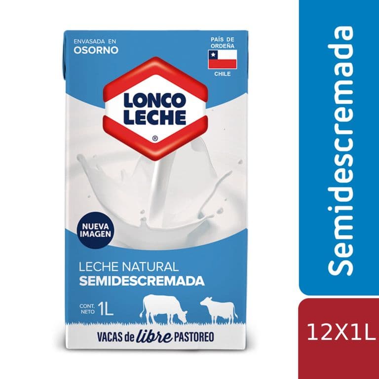 Pack 12 un. Leche Loncoleche Semidescremada 1 L