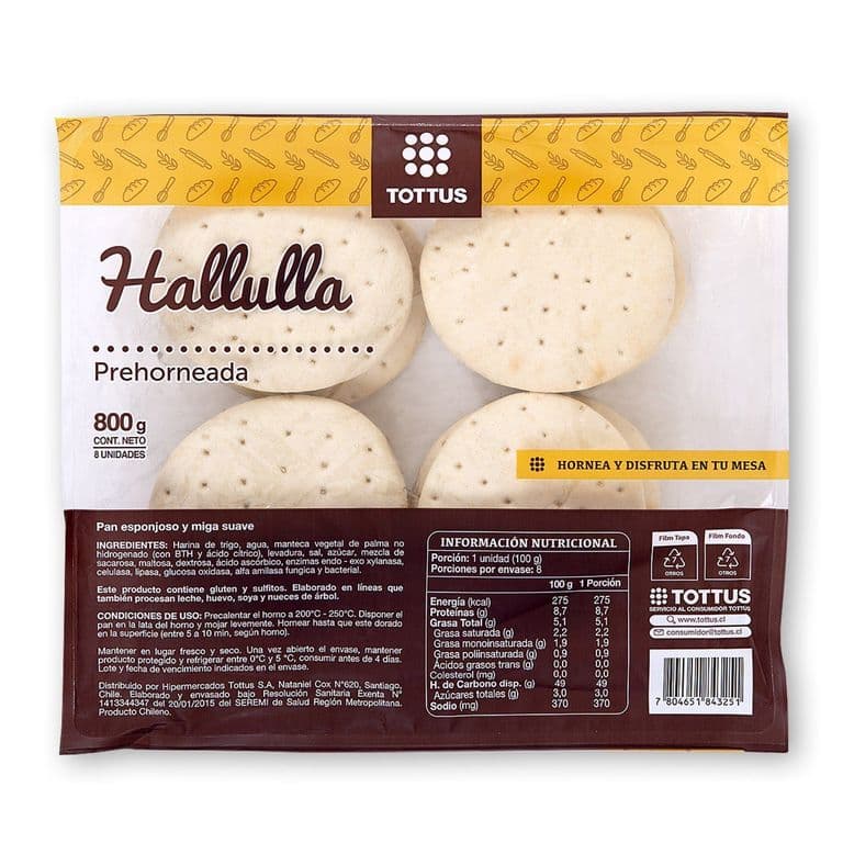Hallullas Prehorneadas Tottus 8 Un 800 g