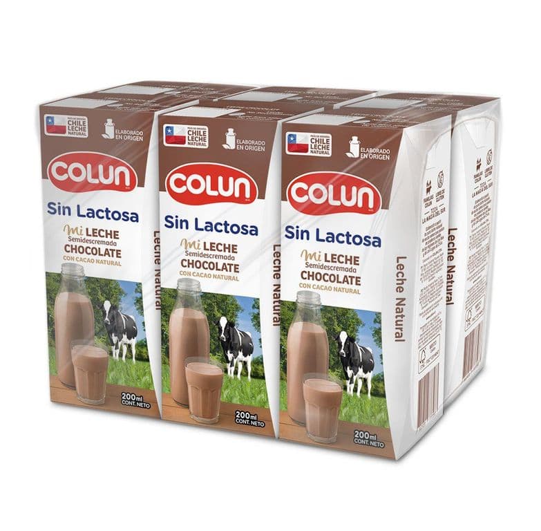 Pack 6 un. Leche Colun Sin Lactosa Chocolate 200 ml