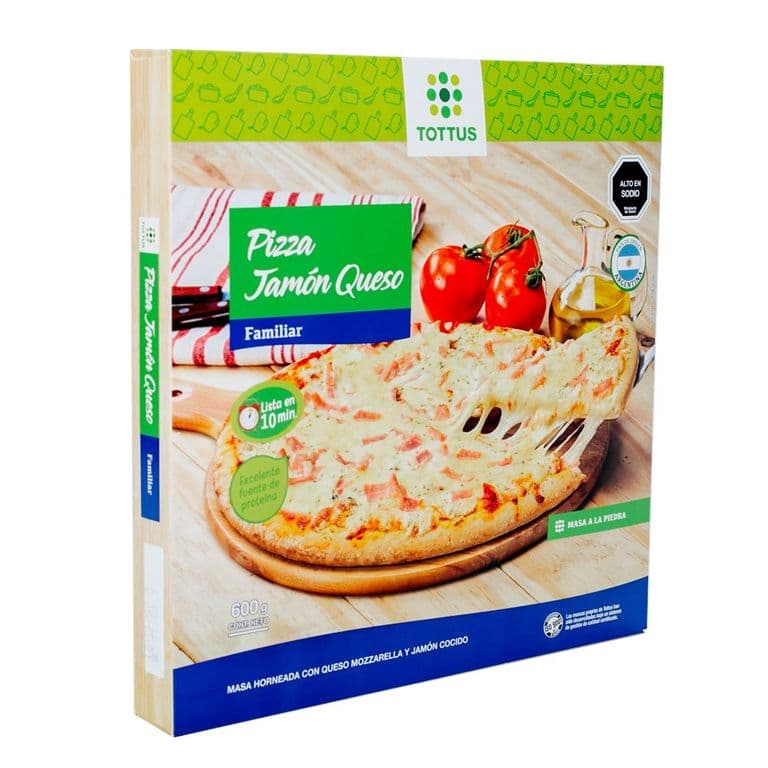 Pizza Jamón y Queso Congelada Tottus 600 g