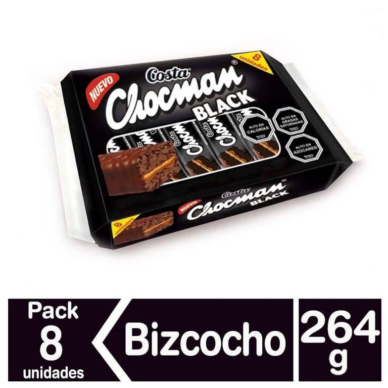 Pack 8 un. Bizcocho Chocman Black 33 g, 264 g neto