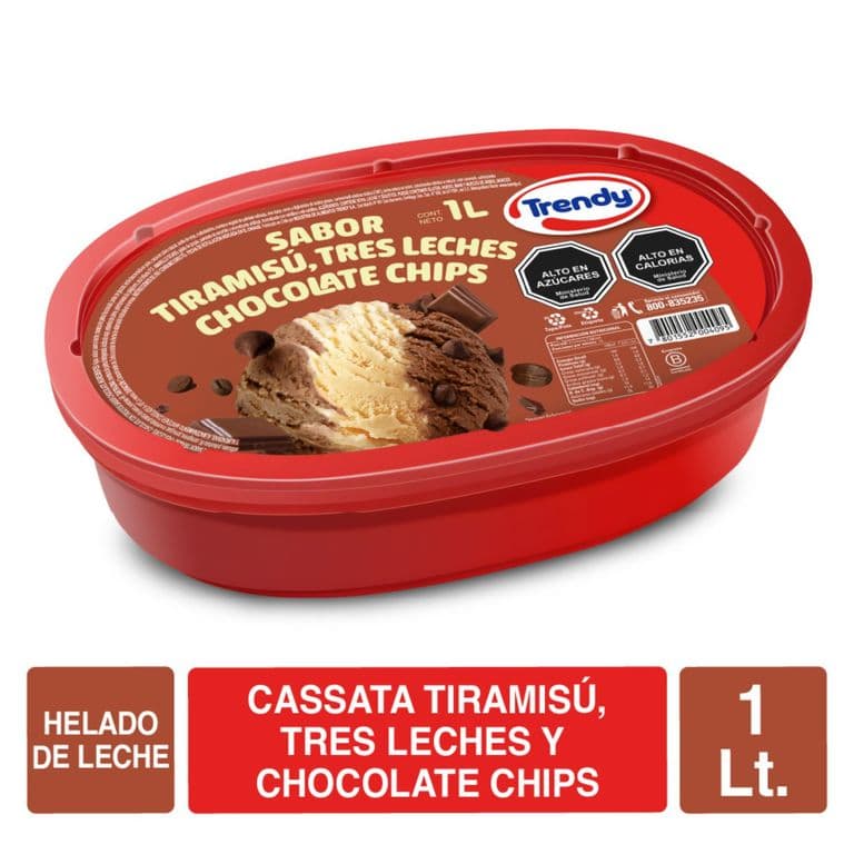 Helado de Leche Trendy Sabores Tiramisú Chocolate y Tres Leches 1 L