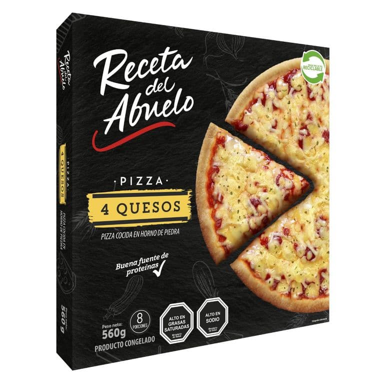 Pizza Receta del Abuelo 4 Quesos Redonda Congelada, 560 g