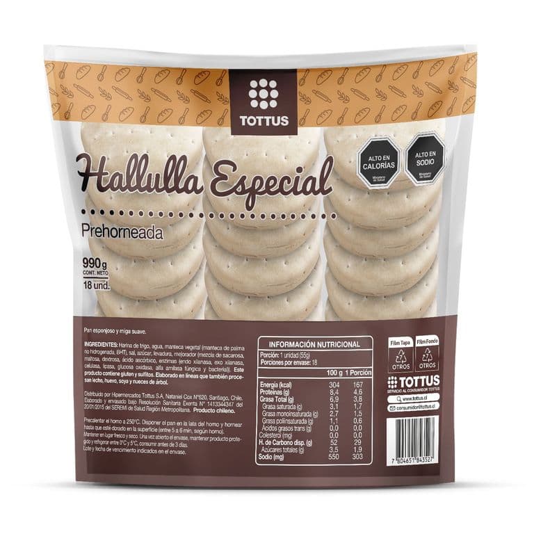 Hallulla Especial Prehorneadas Tottus 18 Un 990 g