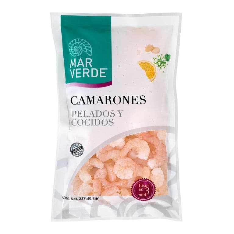 Camarón Pequeño Cocido, Pelados y Sin Cola Mar Verde 227 g