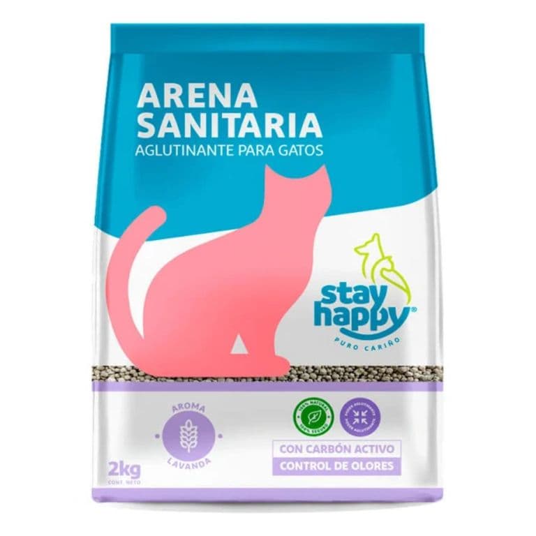 Arena Sanitaria para Gatos Aglutinante Lavanda Stay Happy 2 Kg