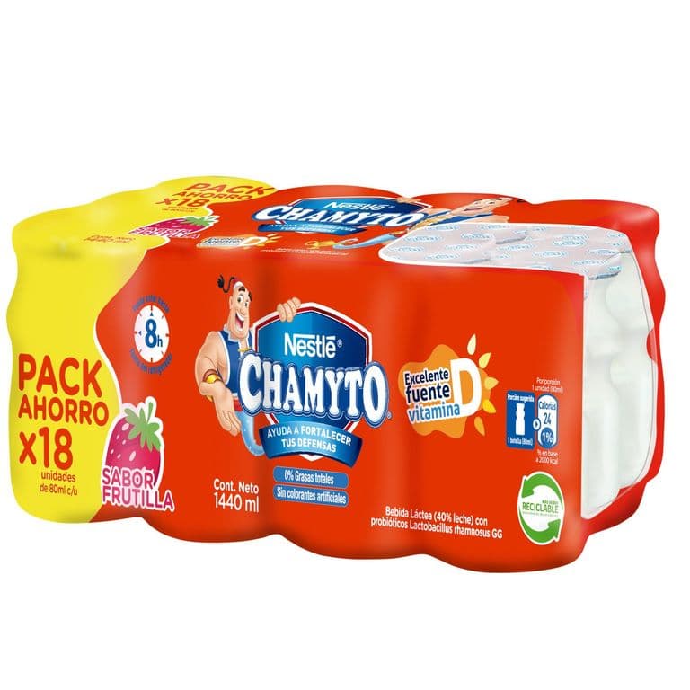 Pack 18 un. Bebida Láctea Chamyto Frutilla 80 ml