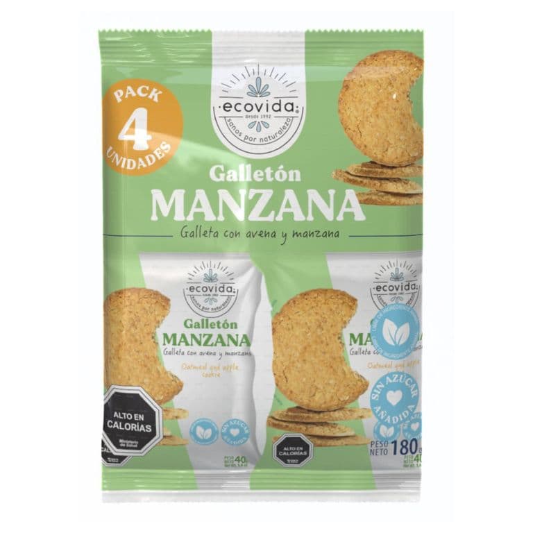 Pack Galletón de Avena y Manzana Sin Azúcar Ecovida 4 x 40 g