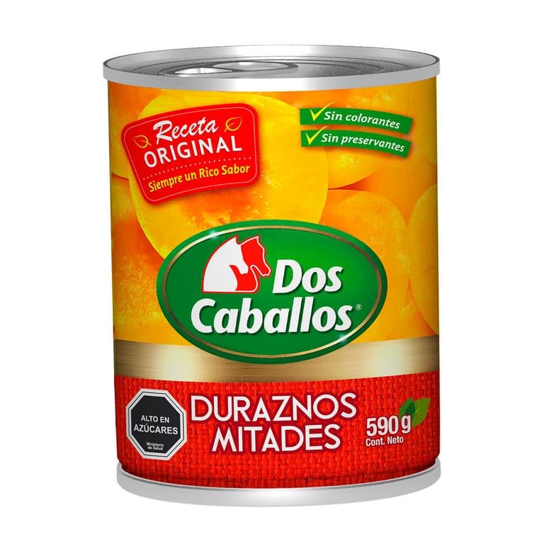 Duraznos en Conserva Dos Caballos Lata 340 g drenado, 590 g neto