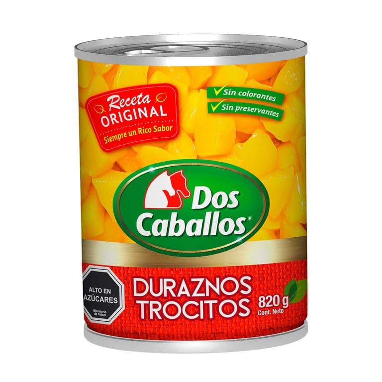 Duraznos en Trocitos Dos Caballos 480 g drenado, 820 g neto