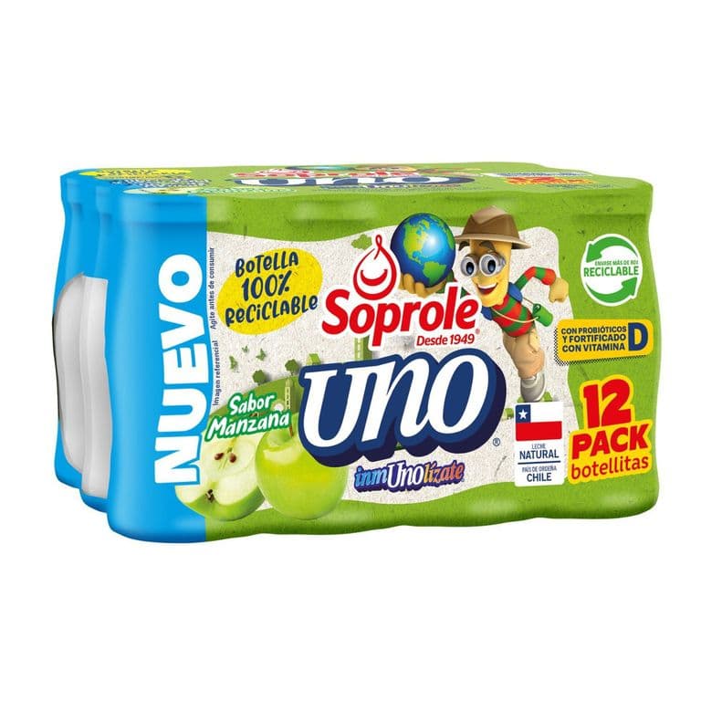 PACK Probióticos Uno Defensas Sabor Manzana Soprole 12 x 80 ml