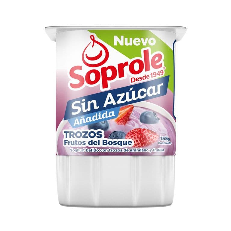 Yogurt Soprole Sin Azúcar Trozos Frutos del Bosque 155 g