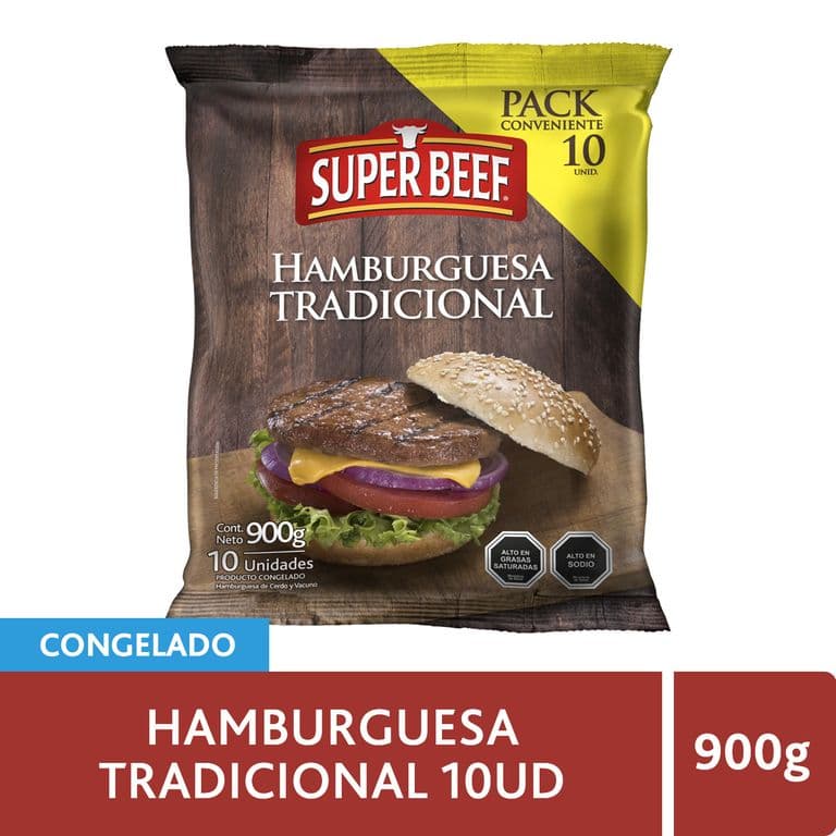 Hamburguesa de Vacuno Congelada Super Beef 10 x 90 g