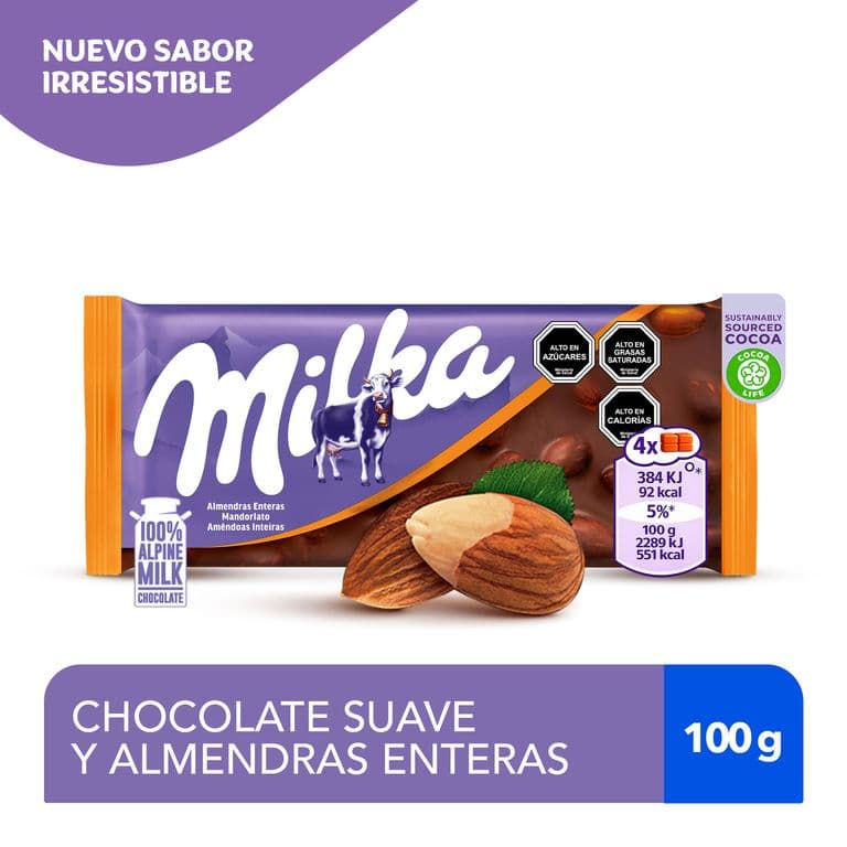 Chocolate Milka Relleno con Almendras Enteras 100 g
