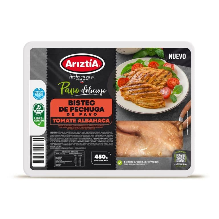 Bistec Pechuga de Pavo Tomate Albahaca, 450 g