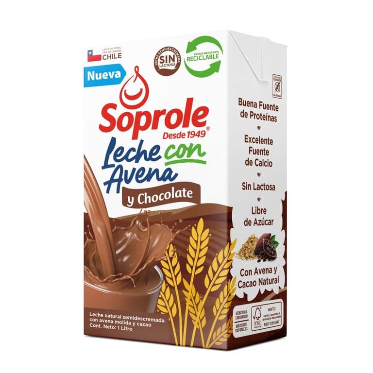 Leche Semidescremada con Avena y Chocolate Soprole 1 L