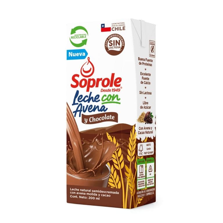 Leche Semidescremada con Avena y Chocolate Soprole 200 ml