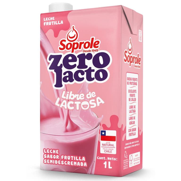Leche Semidescremada Zerolacto Sabor Frutilla Soprole 1 L
