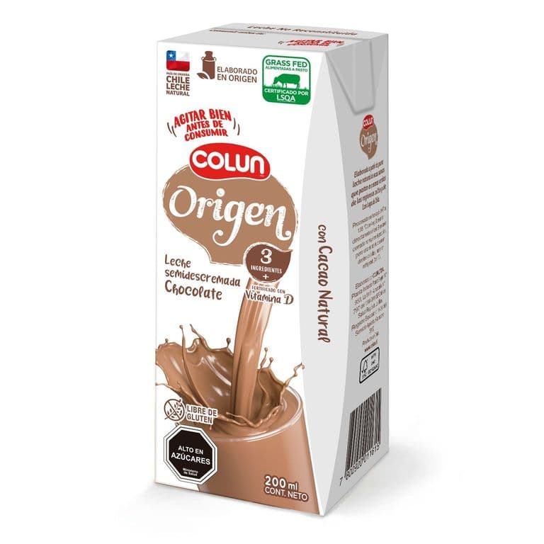 Leche Semidescremada Origen Sabor Chocolate Colun 200 ml