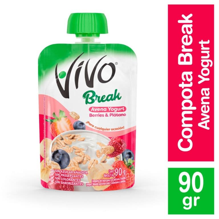 Compota con Yogurt Vivo Break Avena, Berries y Plátano 90 g