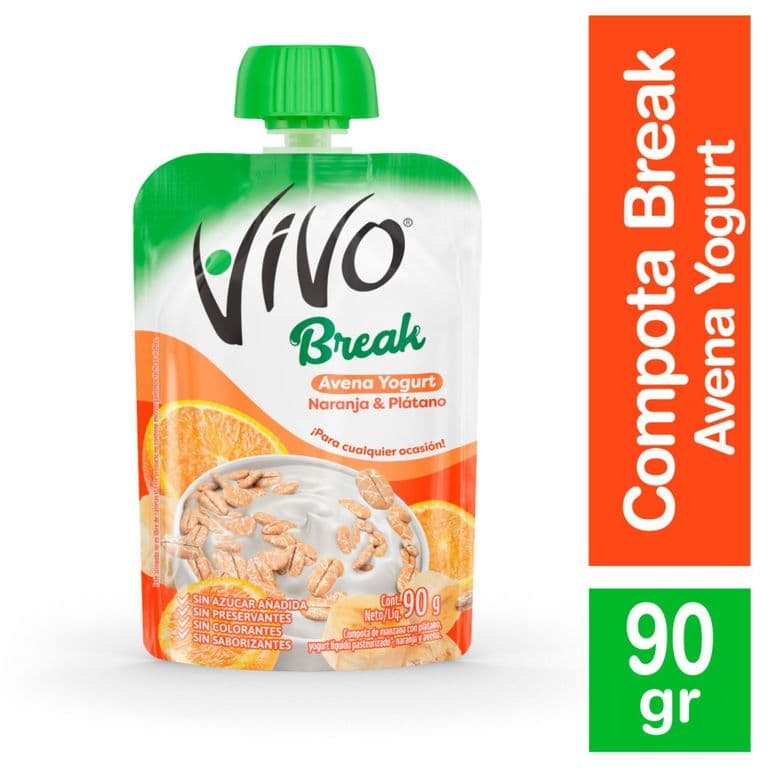 Compota con Yogurt Vivo Break Avena, Naranja y Plátano 90 g