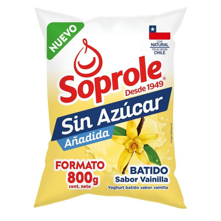 Yogurt Batido Soprole Vainilla Sin Azúcar Bolsa 800 g