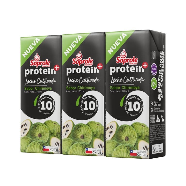 Pack Leche Cultivada Proteín Sabor Chirimoya Soprole 3 x 170 ml