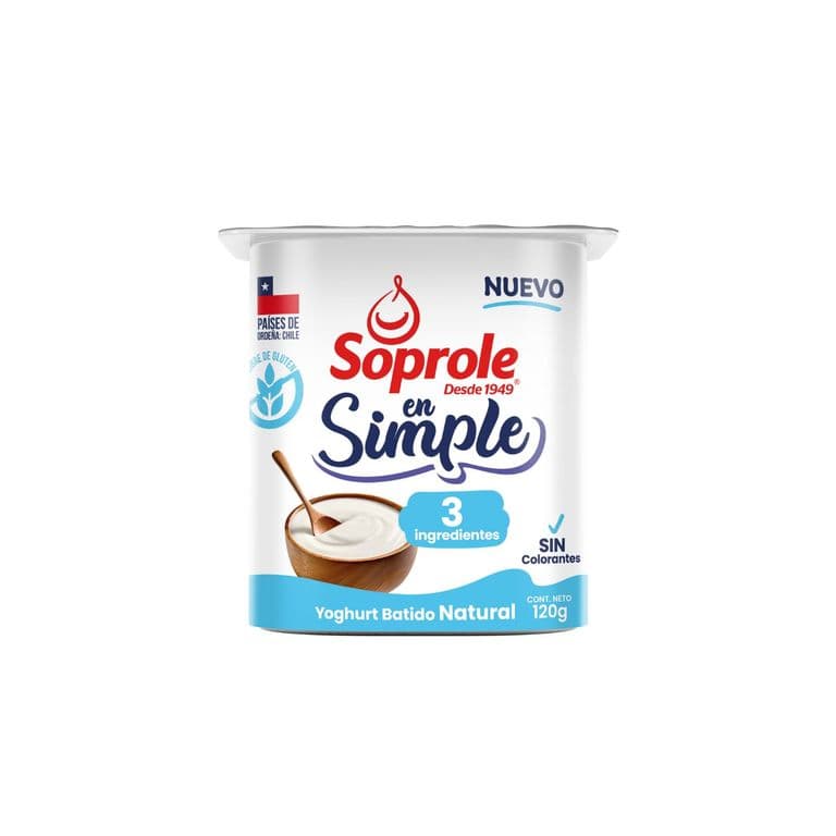 Yogurt Batido Soprole Natural En Simple 3 Ingredientes 120 g