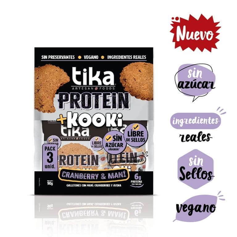 Pack Galletones Kooki Proteín Cranberries y Maní Tika 3 x 30 GR