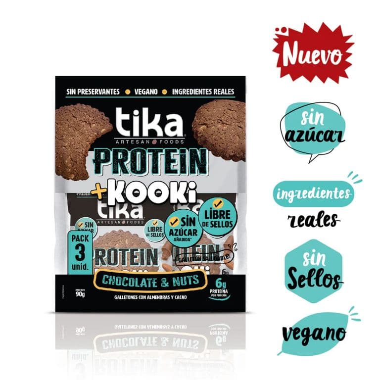 Pack Galletones Kooki Proteín Chocolate y Nuts Tika 3 x 30 GR