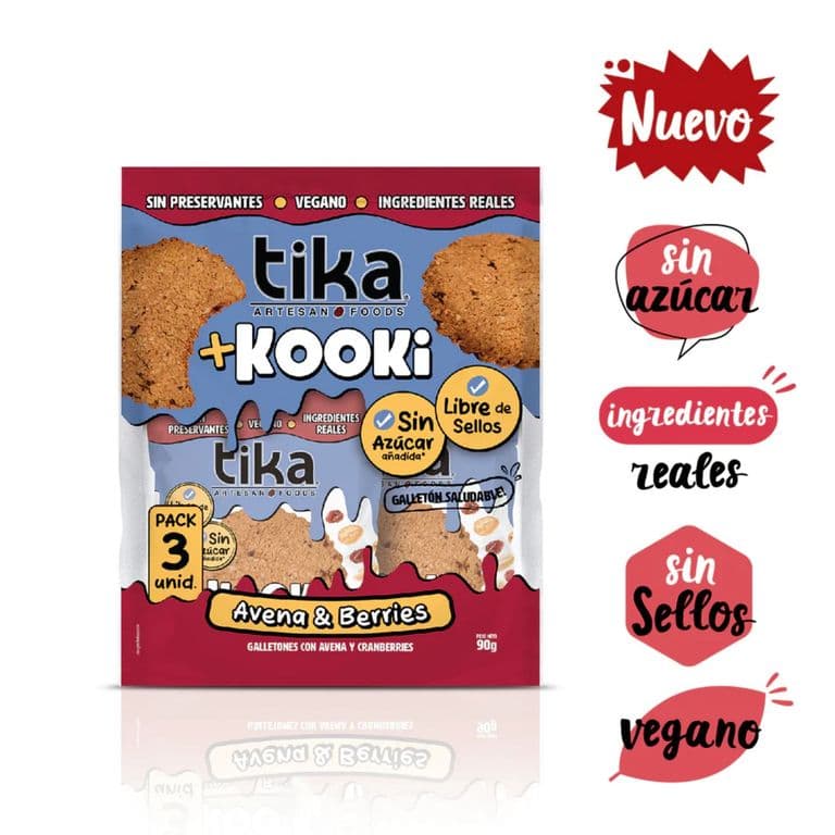 Pack Galletones Kooki Proteín Avena y Cranberries Tika 3 x 30 GR