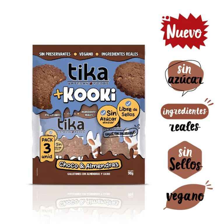 Pack Galletones Kooki Proteín Chocolate y Almendras Tika 3 x 30 GR