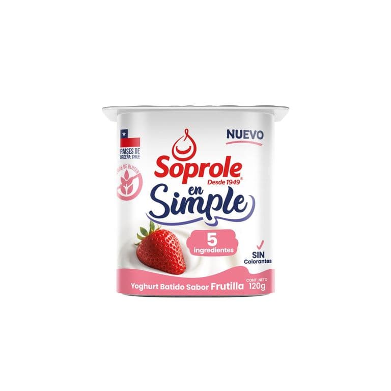 Yogurt Batido Soprole Simple Natural 5 Ingredientes Frutilla 120 g