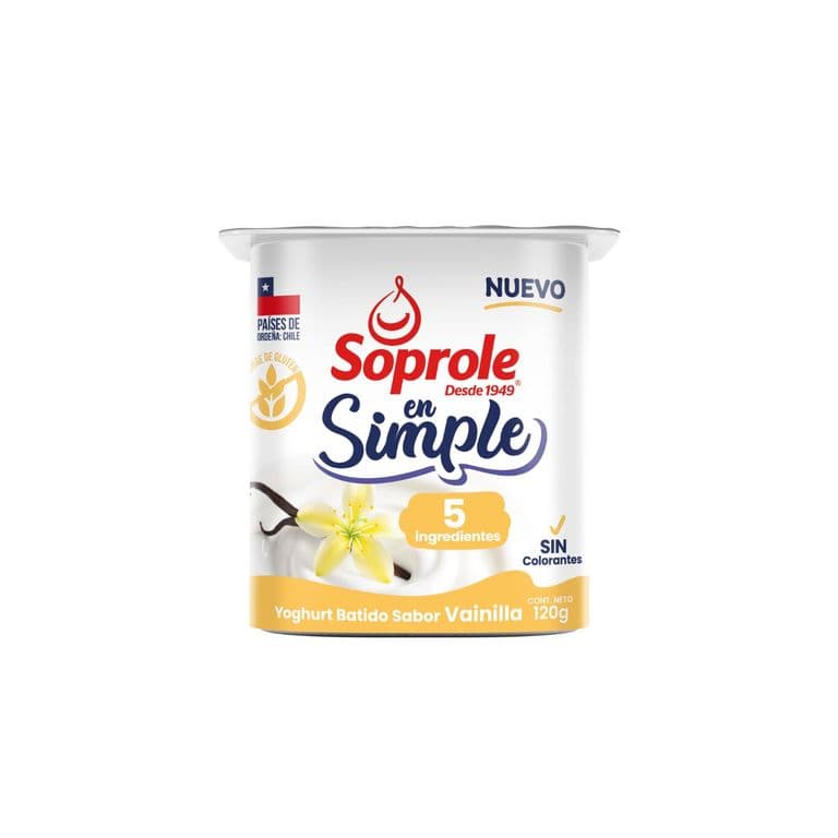 Yogurt Batido Soprole Simple Natural 5 Ingredientes Vainilla 120 g